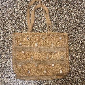 Tan Woven Fringe Tote Bag